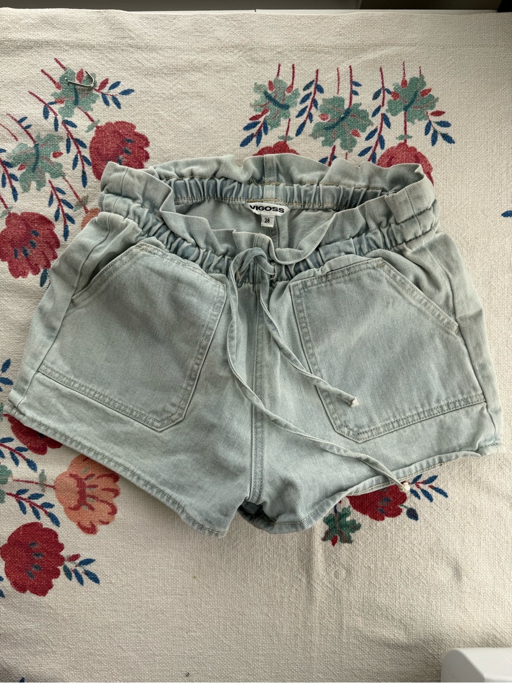 Vigoss Light Sage High-Waist Paperbag Shorts with Drawstring